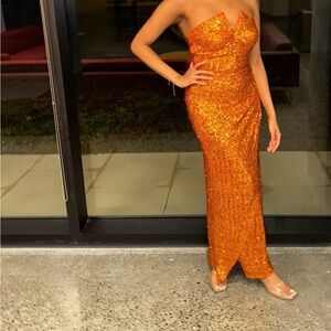 Chiara Boni Elegant Orange Strapless Sequin Dress